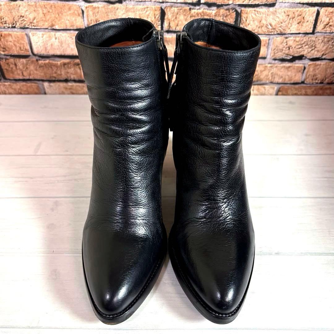 美品■サルトル■ショートブーツ✨サイドジップ フリンジ 本革 チャンキーヒール