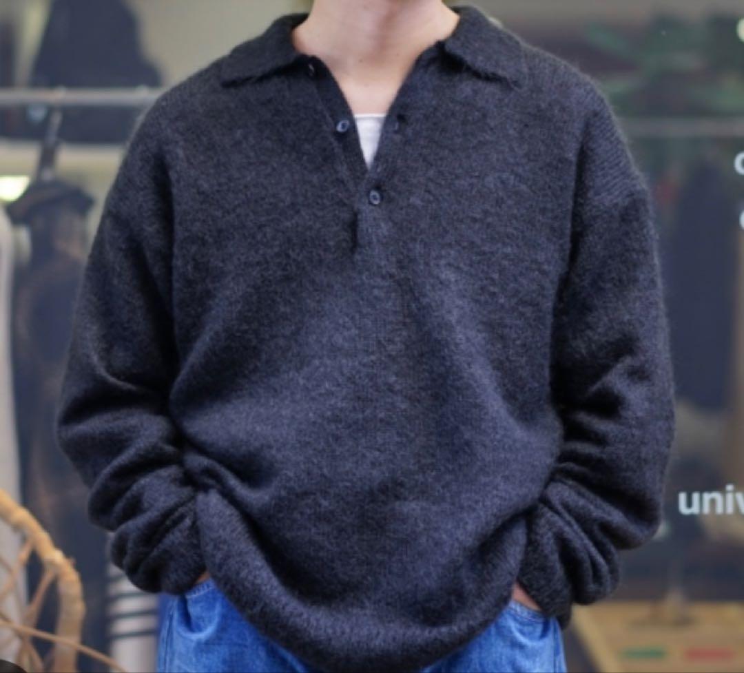 オーラリー Brushed Super Kid Mohair Knit POLO