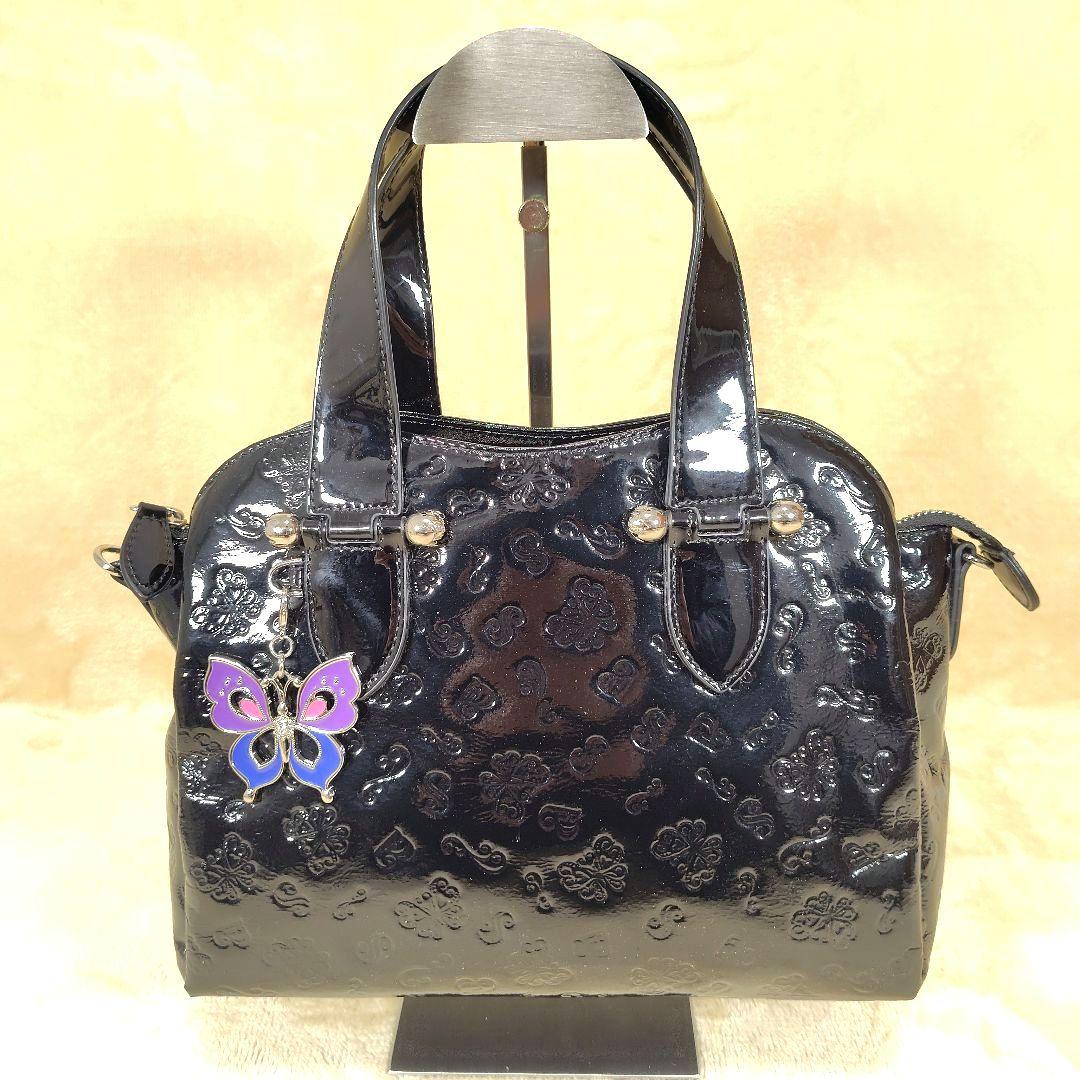 未使用級 アナスイ ショルダー ハンドバッグ バタフライ 蝶 エナメル チャーム