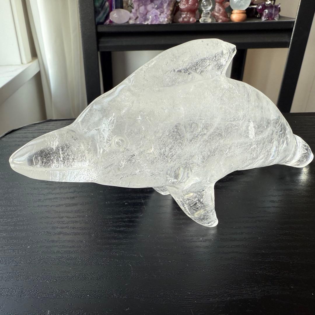 天然石水晶のイルカ　置物　彫物NO.120405