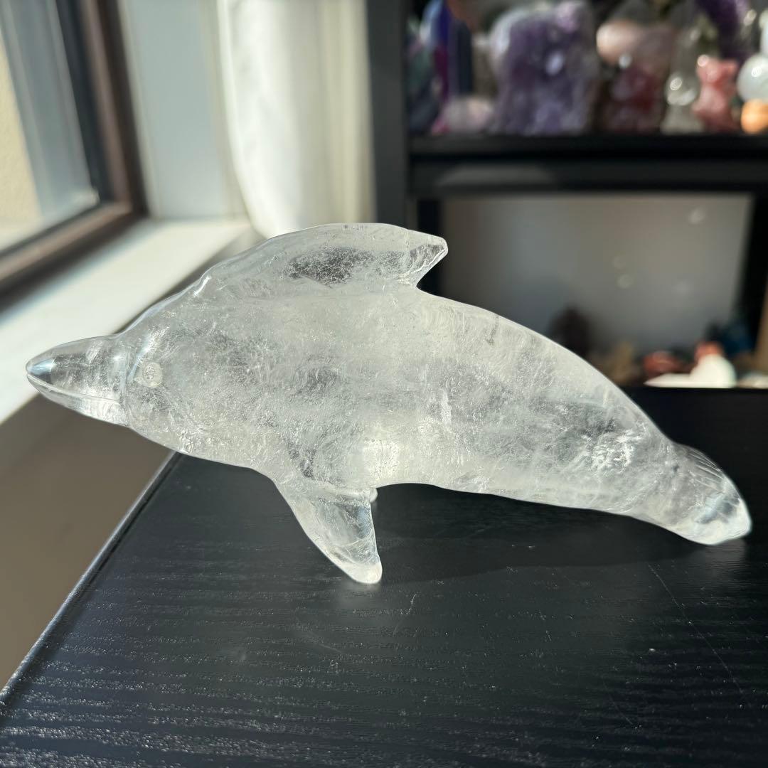 天然石水晶のイルカ　置物　彫物NO.120405