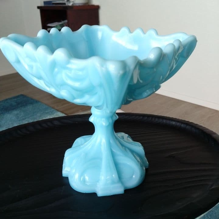 アンティーク ティファニーブルーコンポート⭐︎ミルクガラス ⭐︎ファイヤーキング