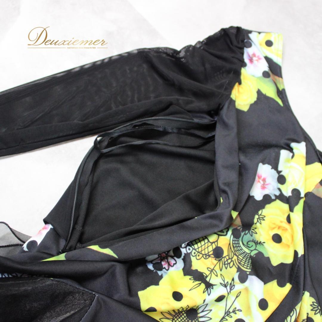 【社交ダンス衣装】ワンピース ドレス パーティー ICHIOKU 黒 黄色 水玉