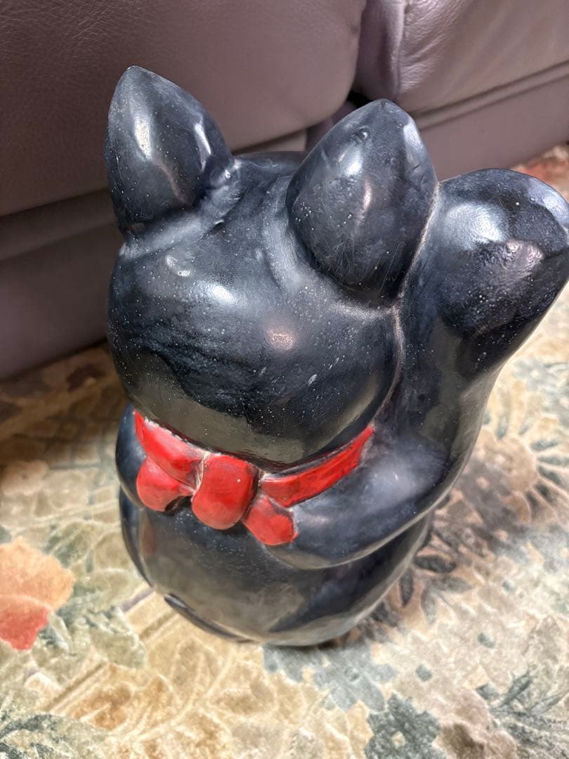 木製　黒の招き猫　置物　レトロ