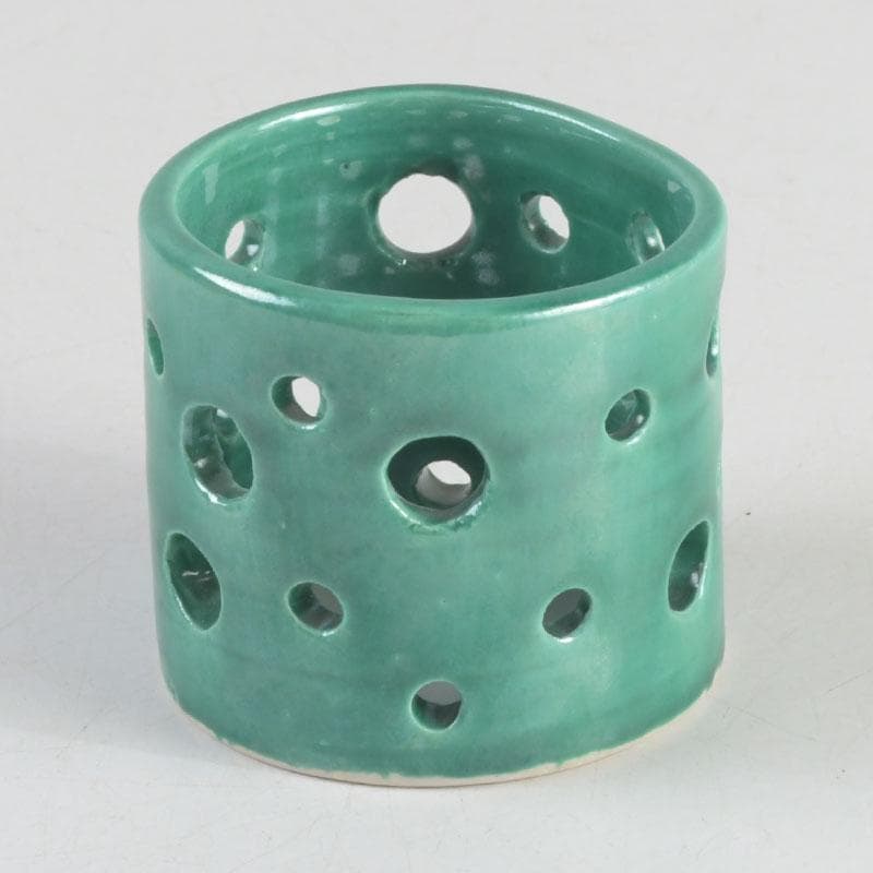 茶道具　古余呂技窯　川瀬竹春作　緑釉　水玉文　蓋置　共布共箱　V　9235