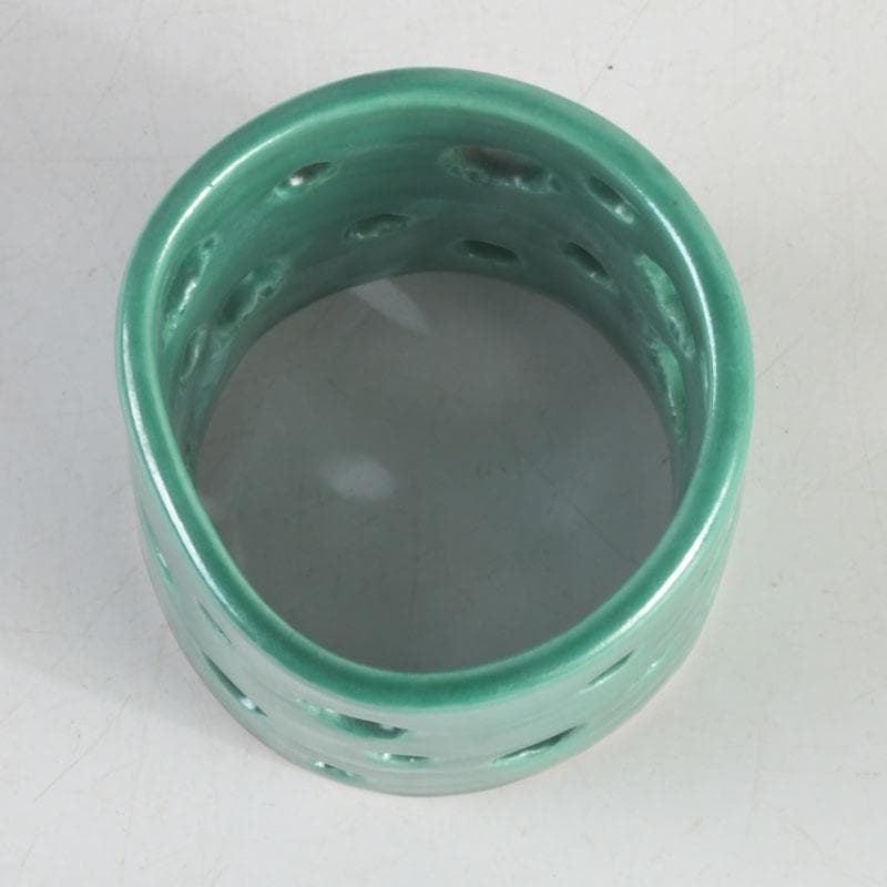 茶道具　古余呂技窯　川瀬竹春作　緑釉　水玉文　蓋置　共布共箱　V　9235