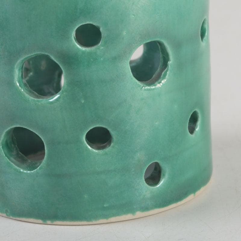 茶道具　古余呂技窯　川瀬竹春作　緑釉　水玉文　蓋置　共布共箱　V　9235