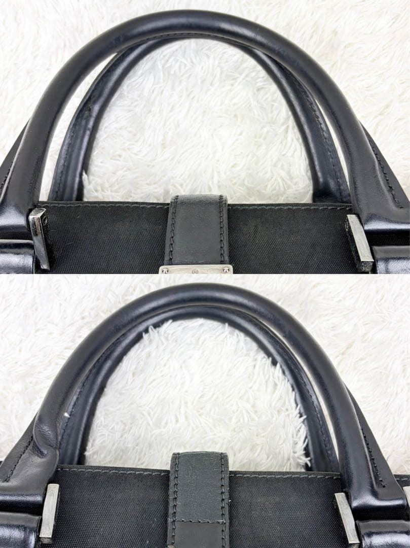 【美品】GUCCI グッチ ビジネスバッグ ロゴ金具 レザー×ナイロン ブラック