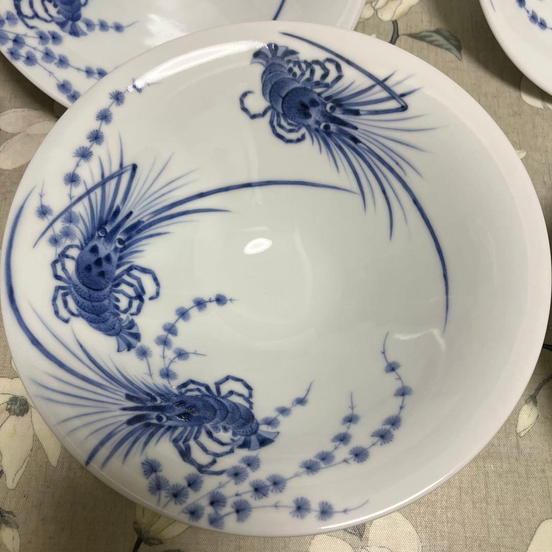 有田焼 李荘窯 伊勢海老 縁起物 5客 エビ 深鉢 鉢 麺鉢 丼 染付