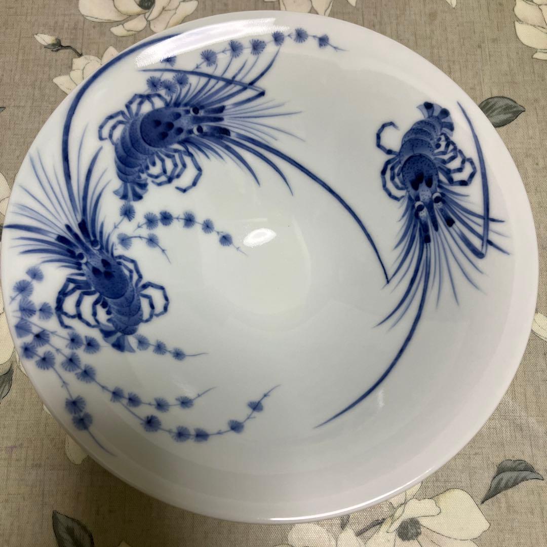 有田焼 李荘窯 伊勢海老 縁起物 5客 エビ 深鉢 鉢 麺鉢 丼 染付