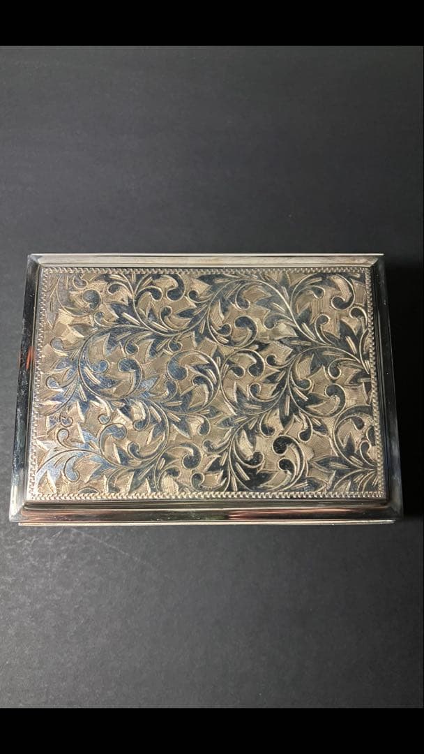 【唐草銀器】STERLING950 銀製小箱／黒檀内張・210gアンティーク銀器