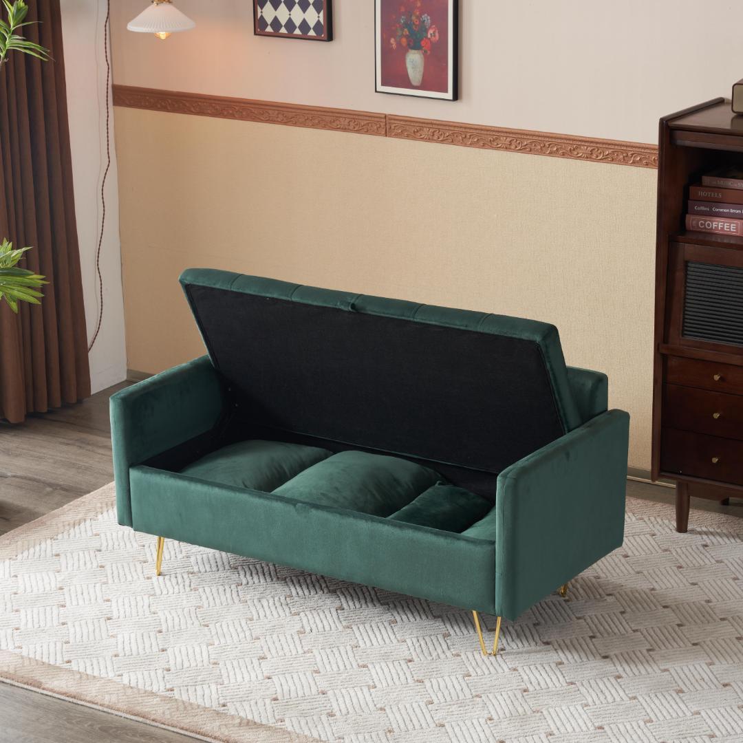 ソファー2人掛けソファ収納付きクッション4個付き金属脚付きカウチソファ多機能