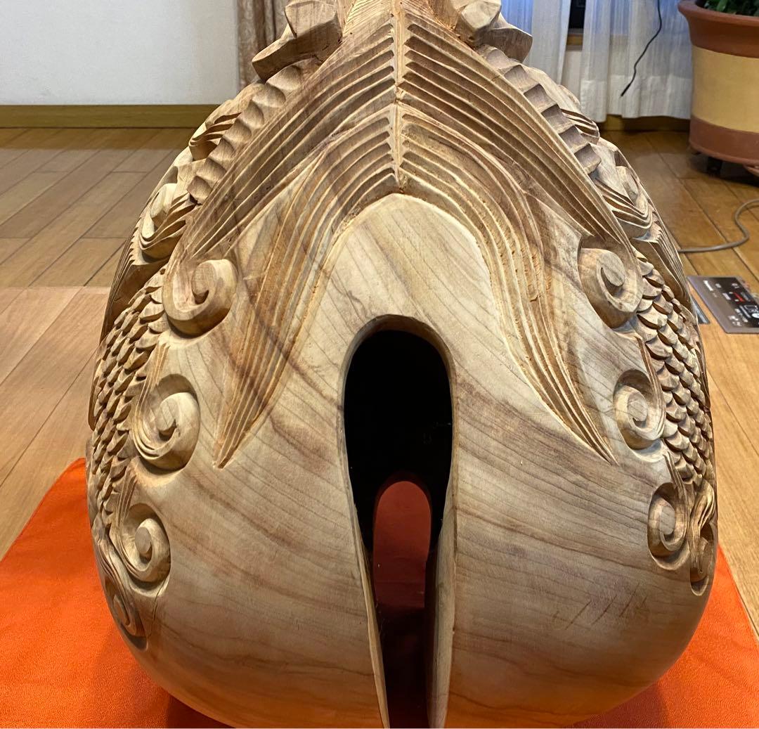 繊細彫刻。双龍。木魚工房一級在庫品寺院仏教なり物楠木木魚、超安売りセール