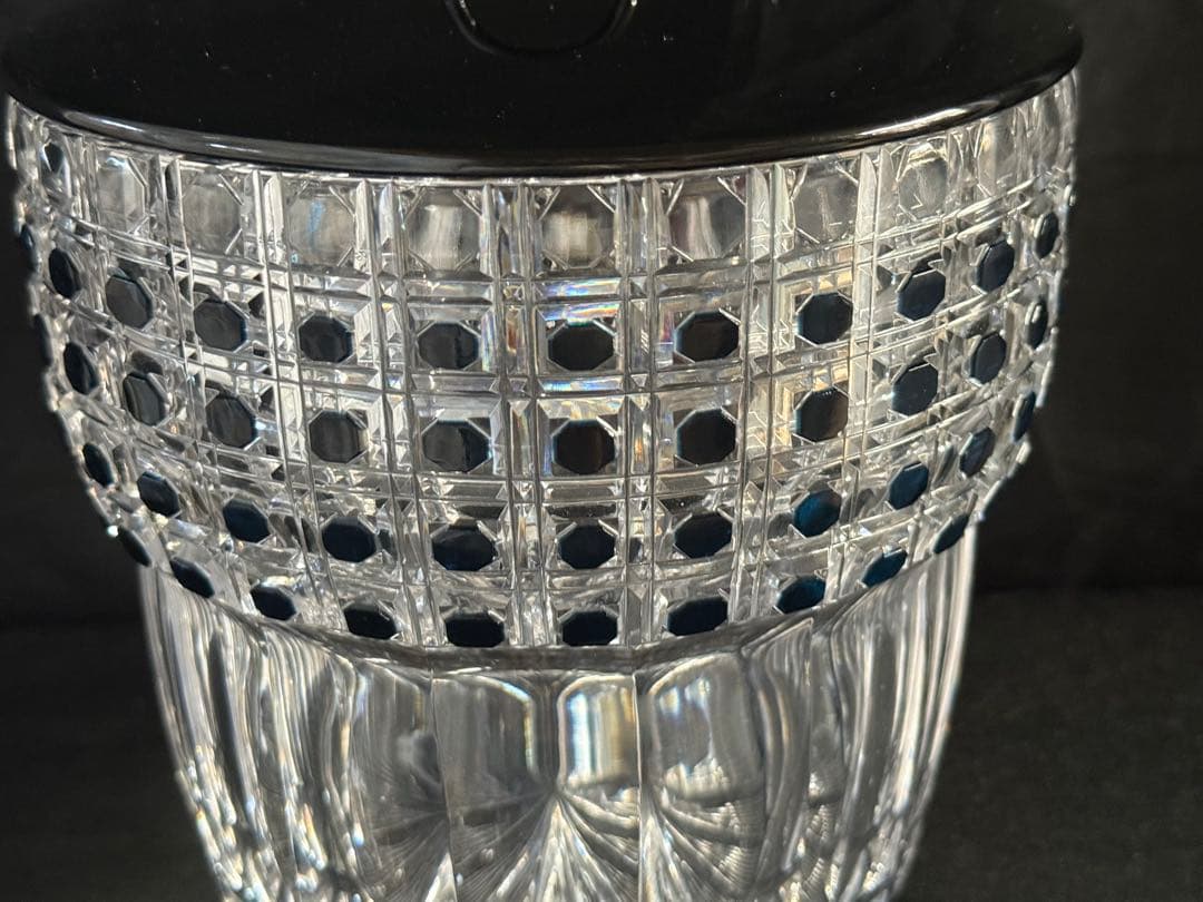 根岸幸雄作　色被ガラス切子　篭目紋　水指　共箱　茶道具　送料込み250927