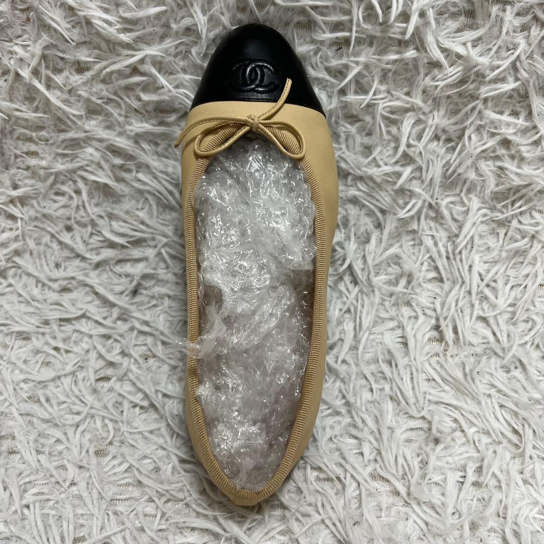 CHANEL バレエシューズ レザー ベージュ ココマーク フラットパンプス