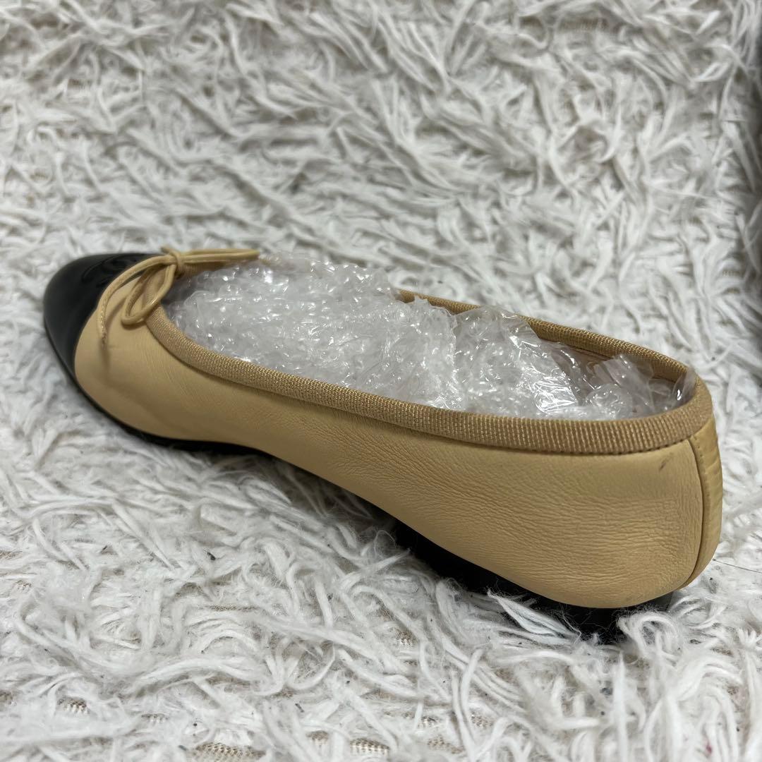 CHANEL バレエシューズ レザー ベージュ ココマーク フラットパンプス