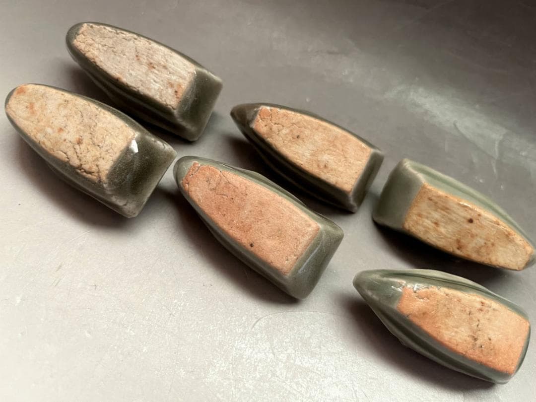 箸置き■古い青磁（江戸後期）舟型6客 鳥型6客 合計12客セット 千鳥 舟 骨董