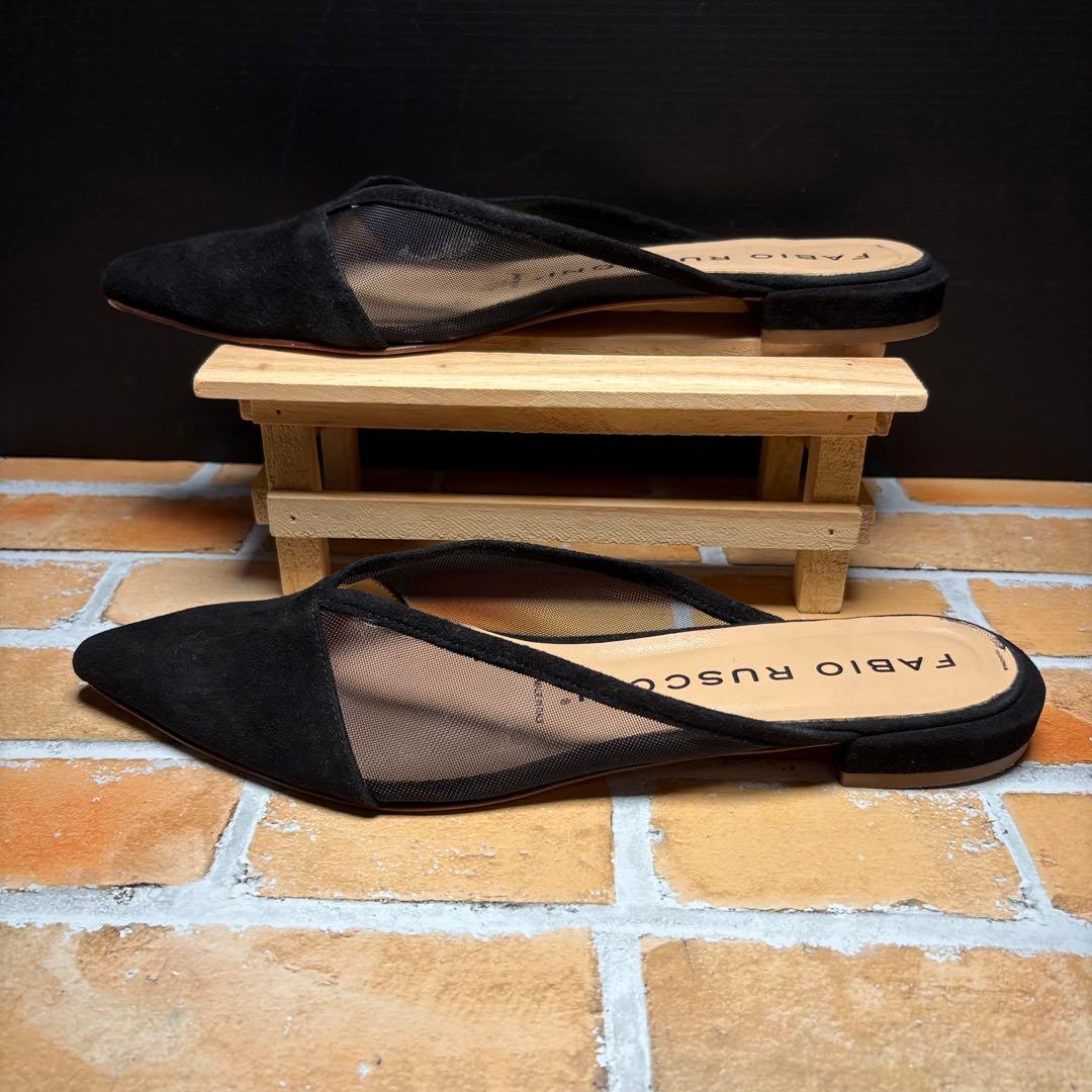 ファビオルスコーニ　ミュール　フラットシューズ　メッシュ　３８　ブラック