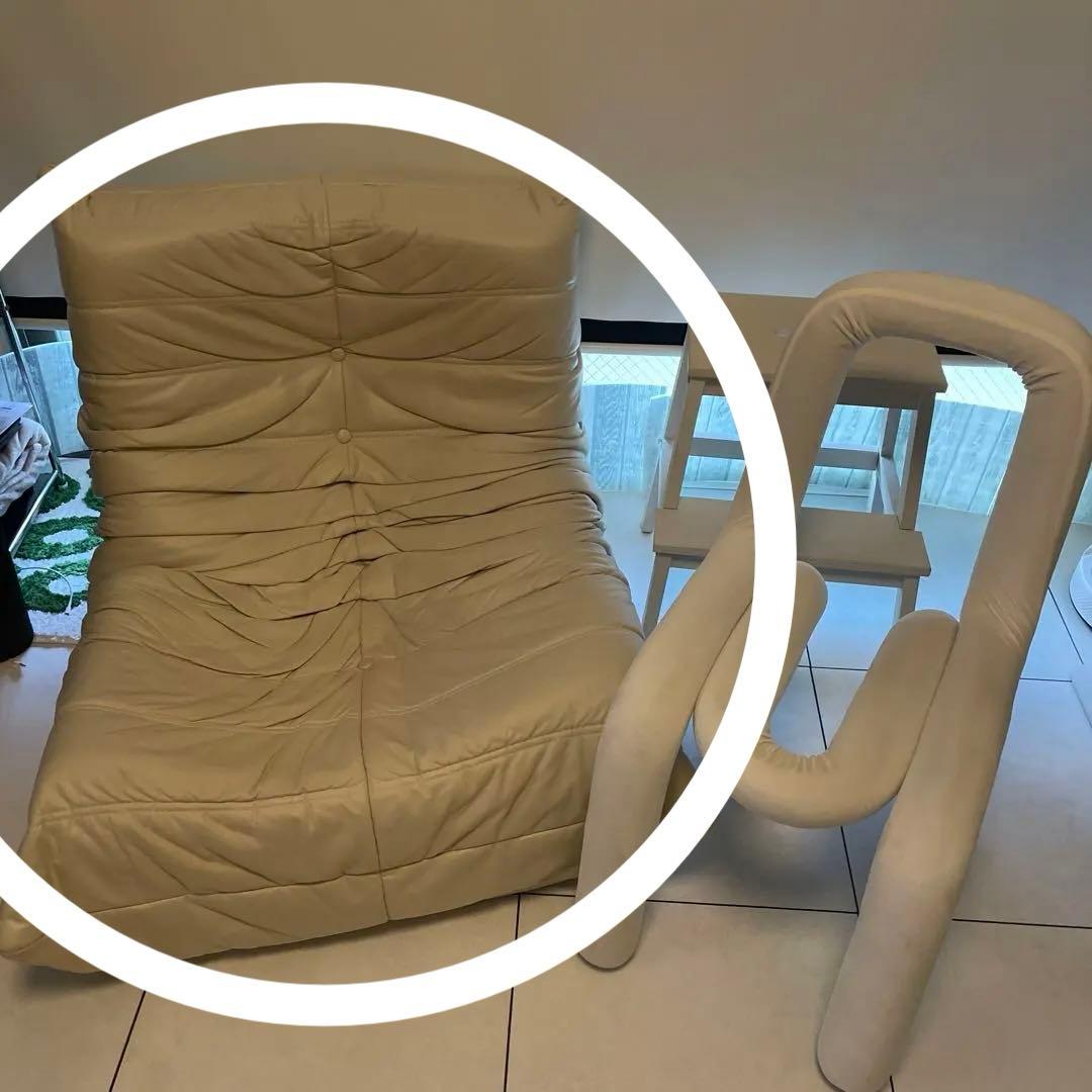 クリーム色 ボタン付き 1人掛けソファ　セット