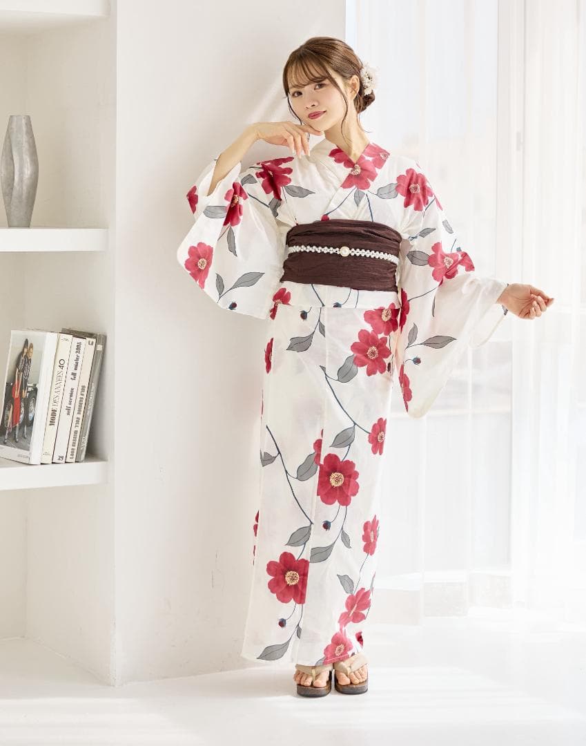 新品 4点 浴衣 セット 浴衣セット ゆかた レディース 赤 花柄 4Y-46