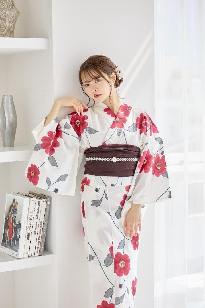 新品 4点 浴衣 セット 浴衣セット ゆかた レディース 赤 花柄 4Y-46