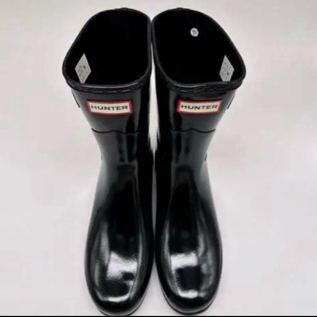 極美品✨ ハンター ショートレインブーツ　サイドベルト付 ブラック 25