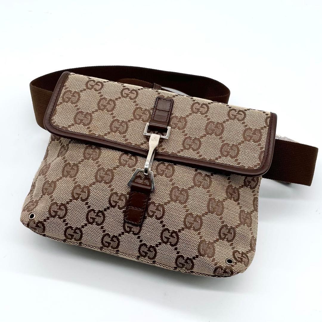 極美品✨グッチ ボディバッグ GG キャンバス ジャッキー ベージュ ブラウン