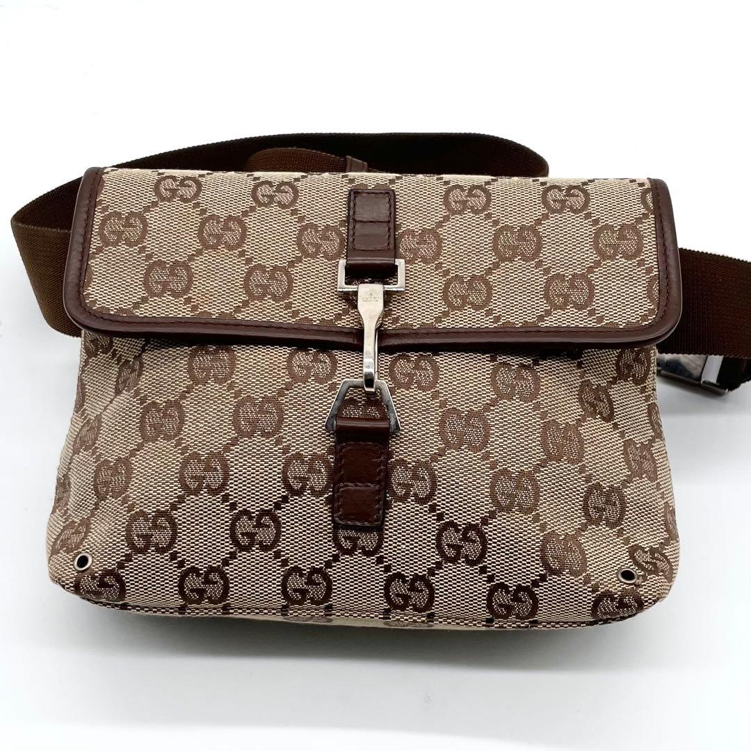 極美品✨グッチ ボディバッグ GG キャンバス ジャッキー ベージュ ブラウン
