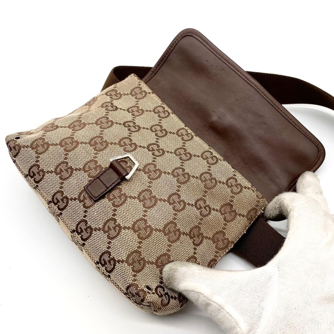 極美品✨グッチ ボディバッグ GG キャンバス ジャッキー ベージュ ブラウン