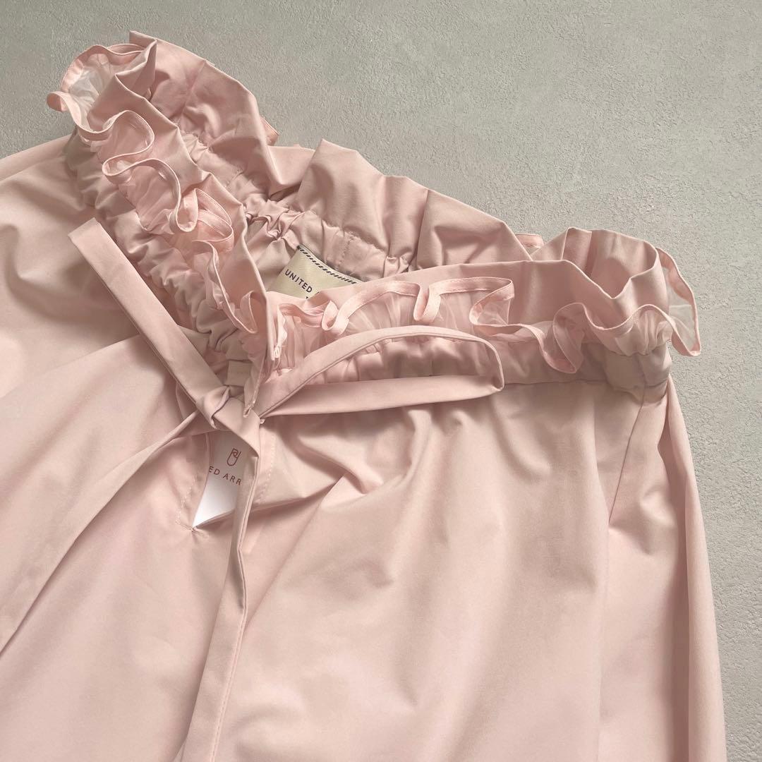 ユナイテッドアローズ　オーガンジーフリルリボンブラウス　ピンク　長袖