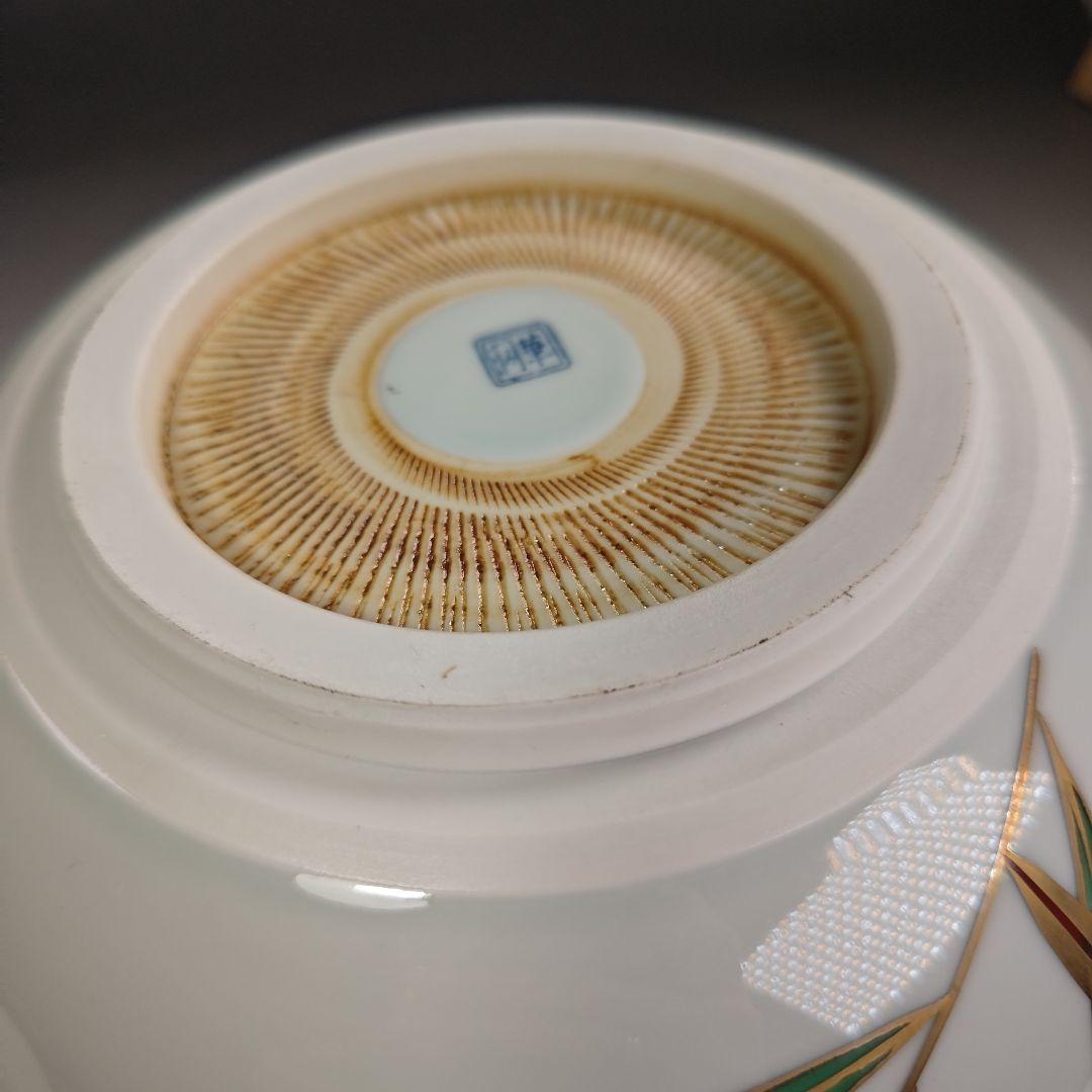 ウ245 水指『洞華造』『色絵芦　平水指　共箱』茶道具　塗蓋