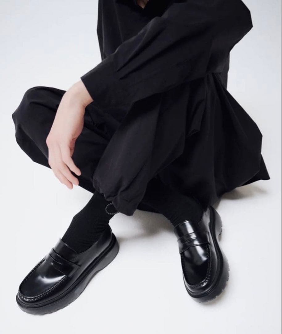fillin ローファー ブラック 25 厚底 レザー 黒 UNOS