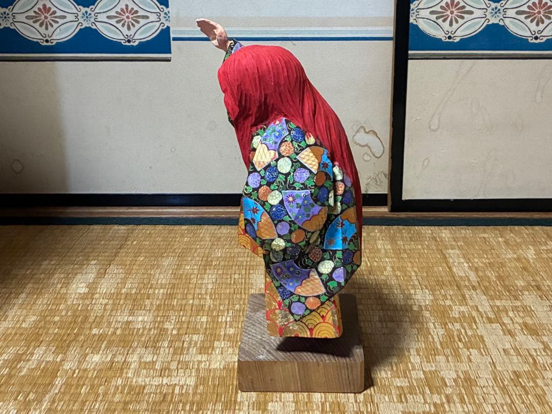 木製 木彫り 彫刻 【池田 秀鳳】伝統的 歌舞伎 赤い髪 人形 在印 共箱