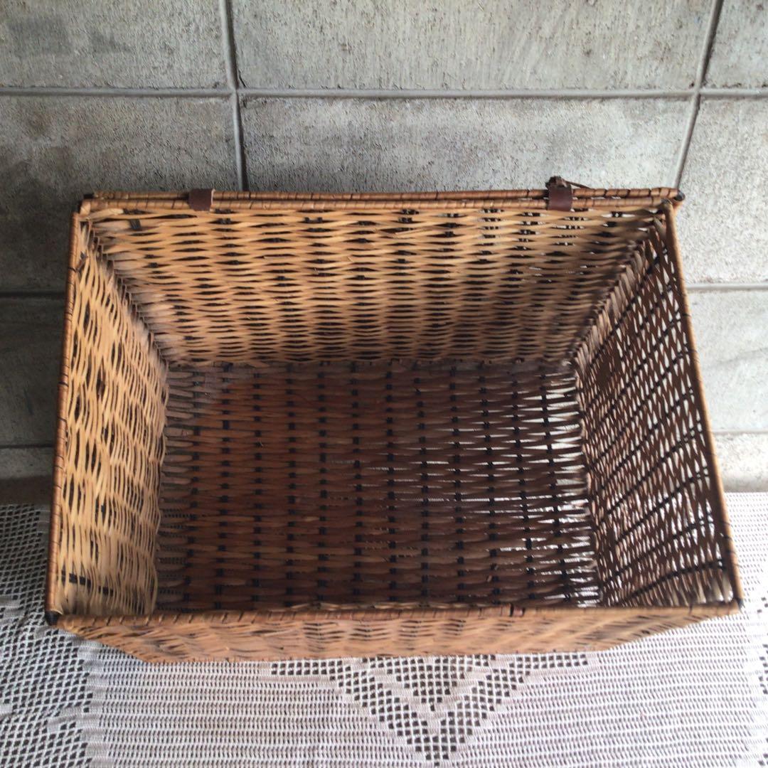 昭和レトロ・竹籠・かご・ラタン・バスケット・脱衣かご・収納箱・古道具