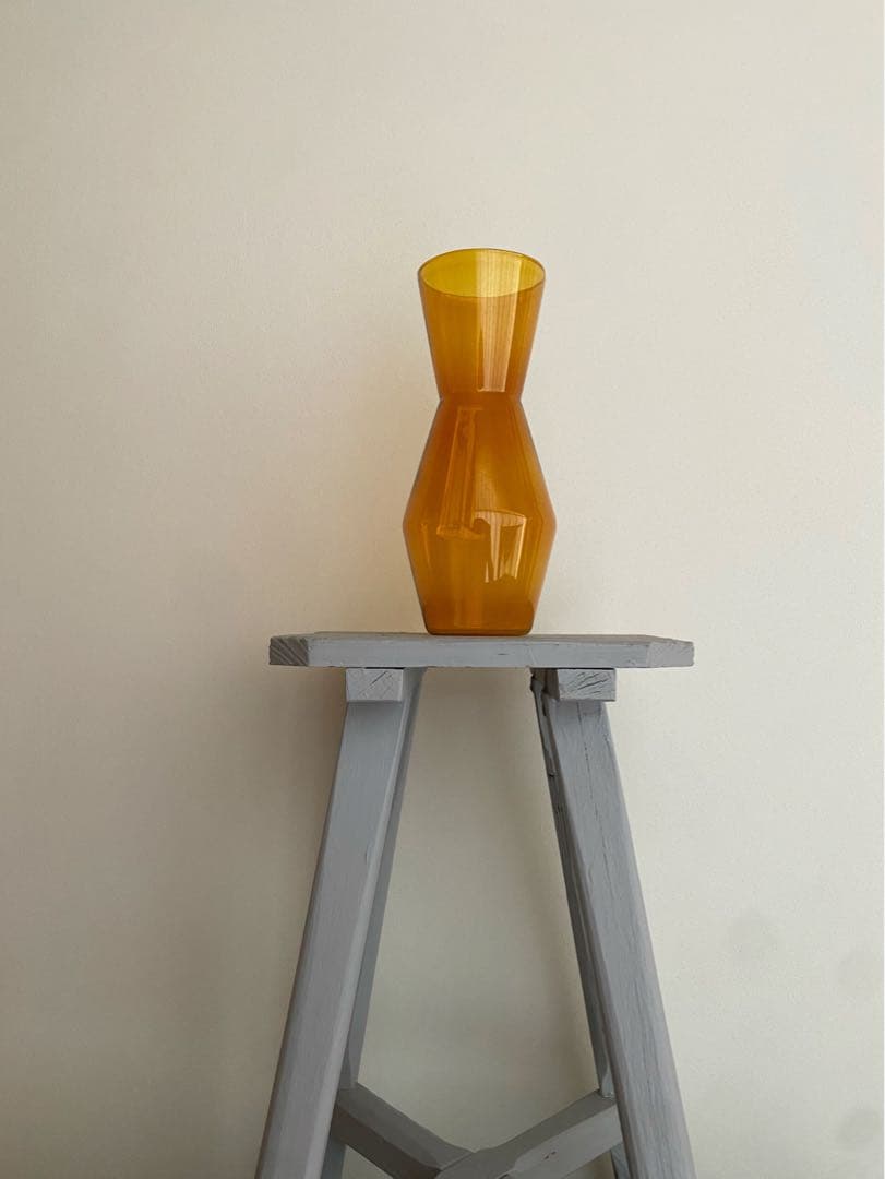 ビンテージ 花瓶 琥珀色 ガラス レトロ フラワーベース 球根 希少 美品