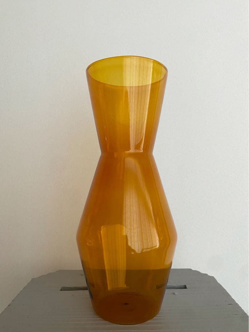 ビンテージ 花瓶 琥珀色 ガラス レトロ フラワーベース 球根 希少 美品