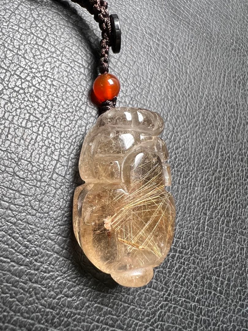 0623124  天然ルチルクォーツ貔貅ストラップ20.5*33.2ミリ