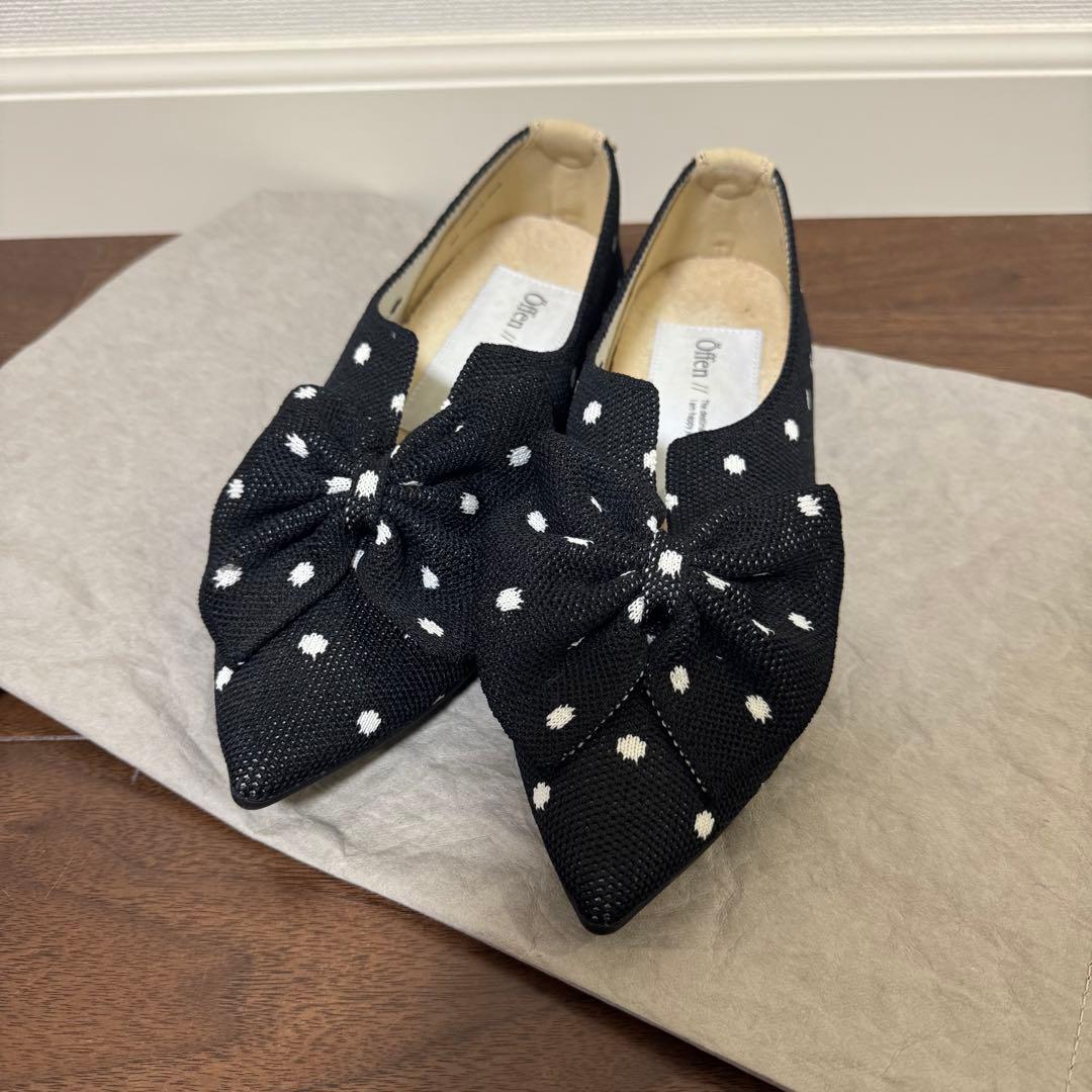 【Offen】オッフェン ドット リボン フラットシューズ 39