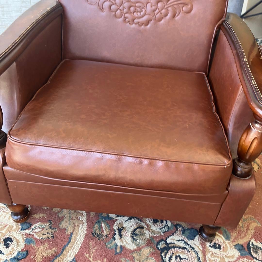 昭和レトロ オールドカリモク 古家具 一人掛けレザーソファー アームチェア 装飾