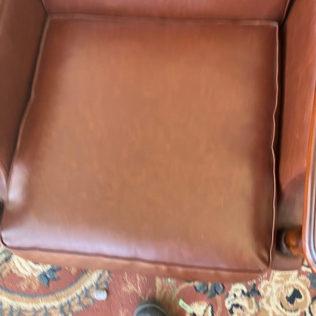 昭和レトロ オールドカリモク 古家具 一人掛けレザーソファー アームチェア 装飾