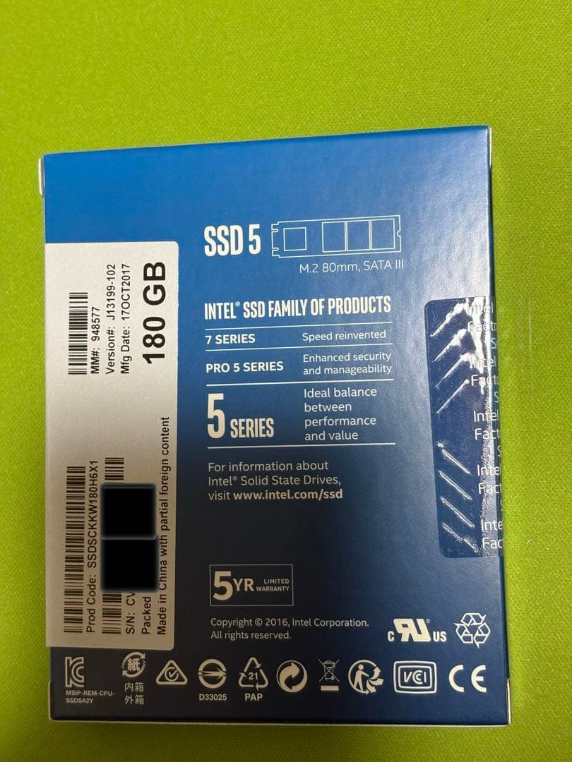 内蔵型SSD Intel SSD 5 180GB M.2 80mm SATA III