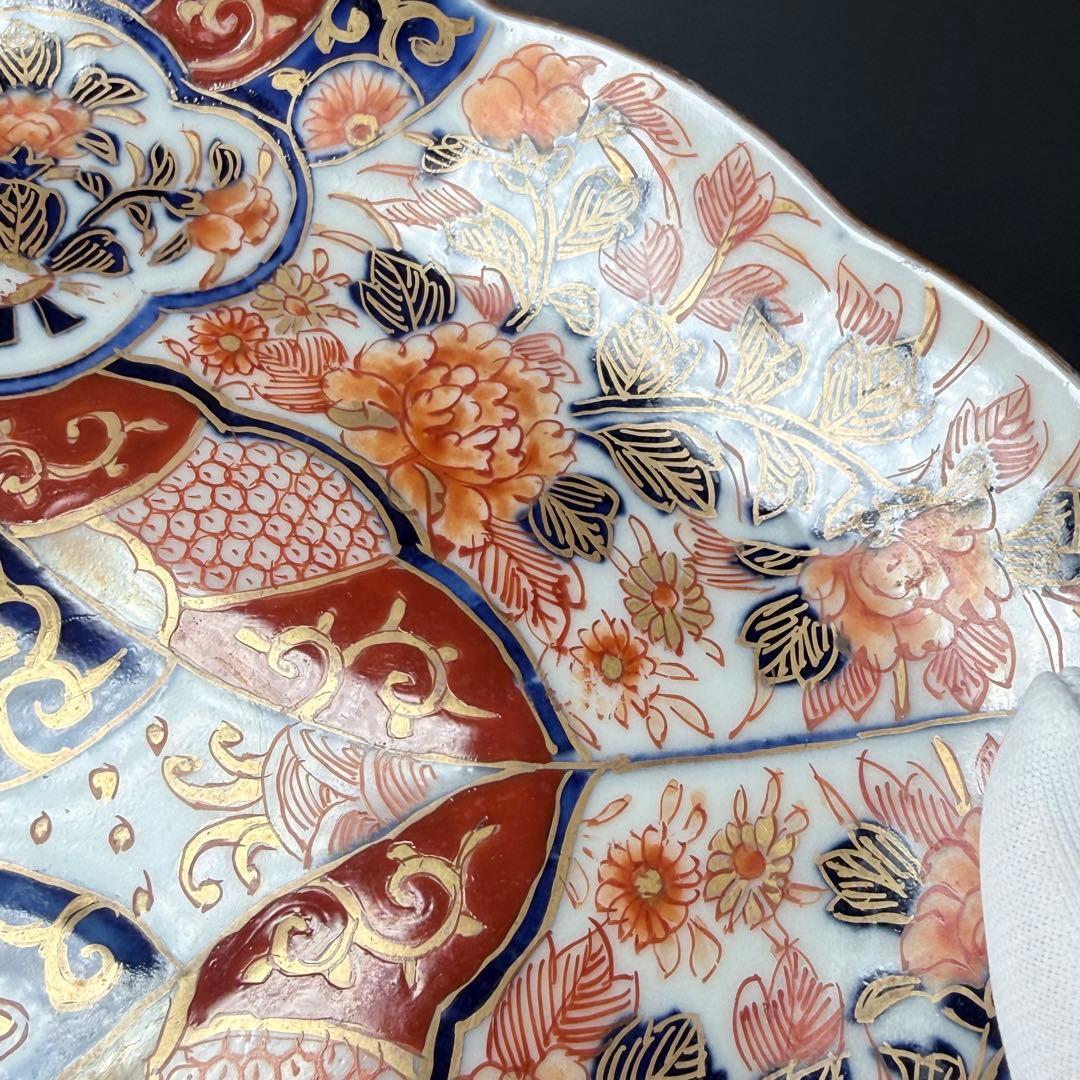 明治後期　オールド香蘭社　染錦牡丹文菱形皿　桐箱付　絢爛豪華　アンティーク食器