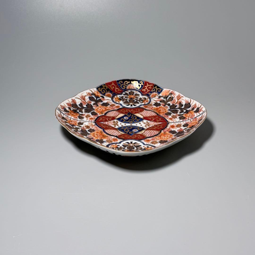 明治後期　オールド香蘭社　染錦牡丹文菱形皿　桐箱付　絢爛豪華　アンティーク食器