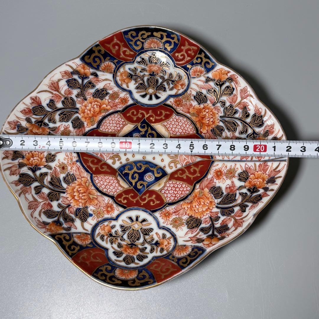 明治後期　オールド香蘭社　染錦牡丹文菱形皿　桐箱付　絢爛豪華　アンティーク食器