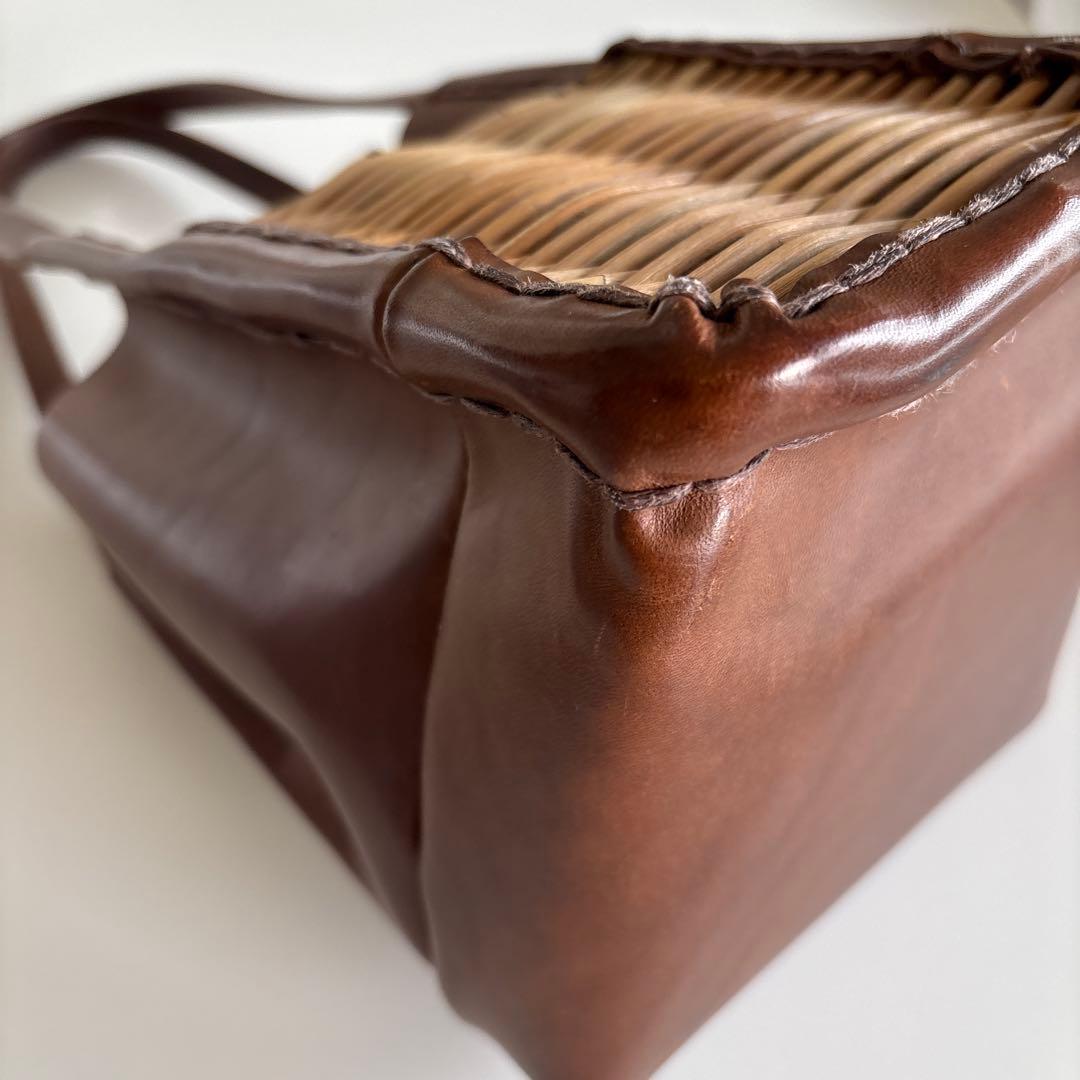 ブラウンレザーかごバッグ