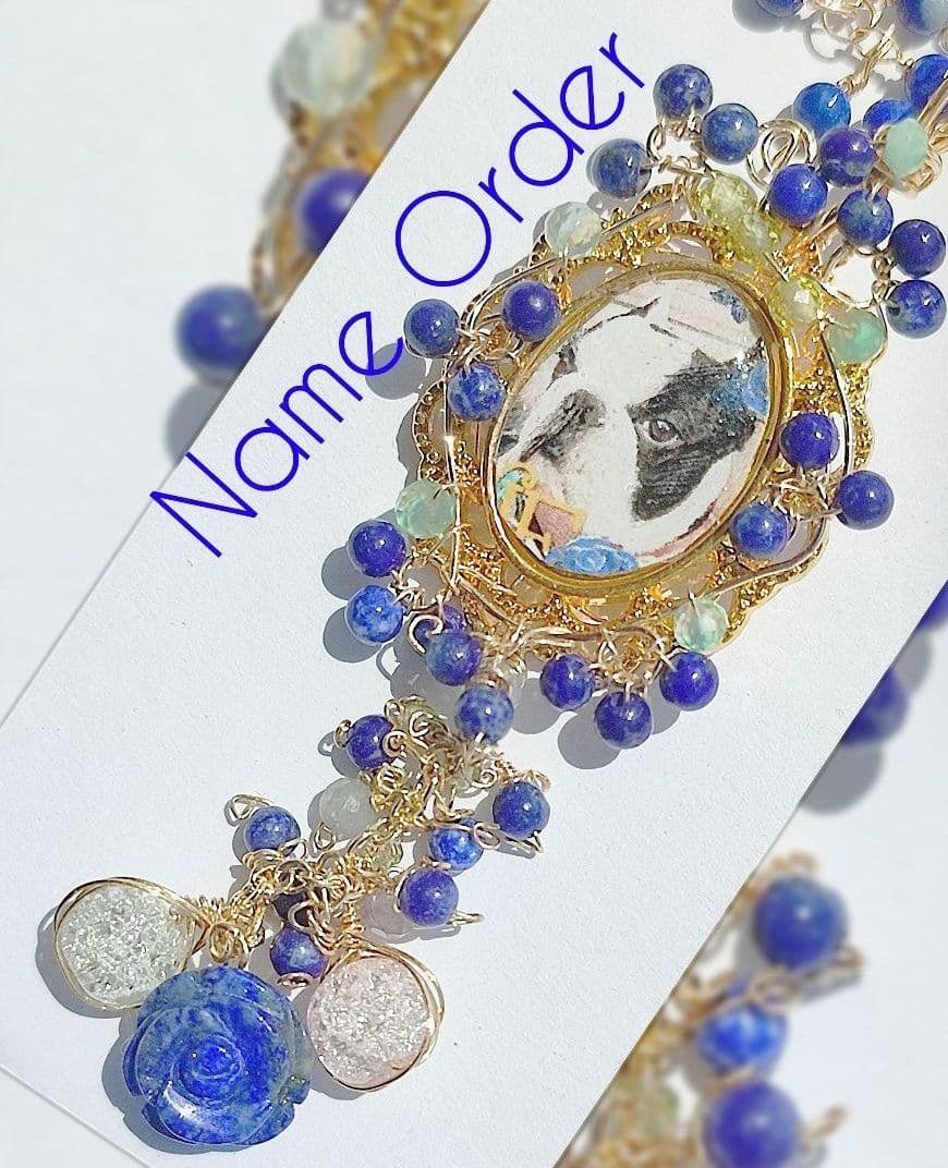 14kgf 　うちの子 【ラピスラズリ 写真 ネームオーダー　ネックレス】贈り物