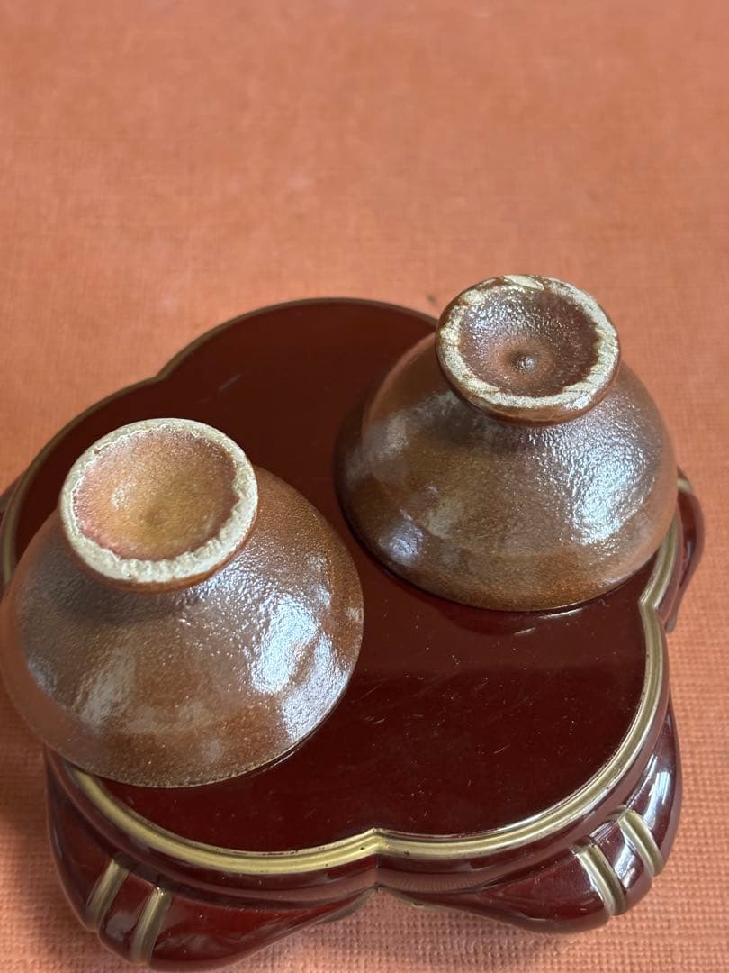 やまちゃん河井寛次郎作柿緑白釉鶴首瓶鉄釉高台盃台二客検森の初春に捧ぐ