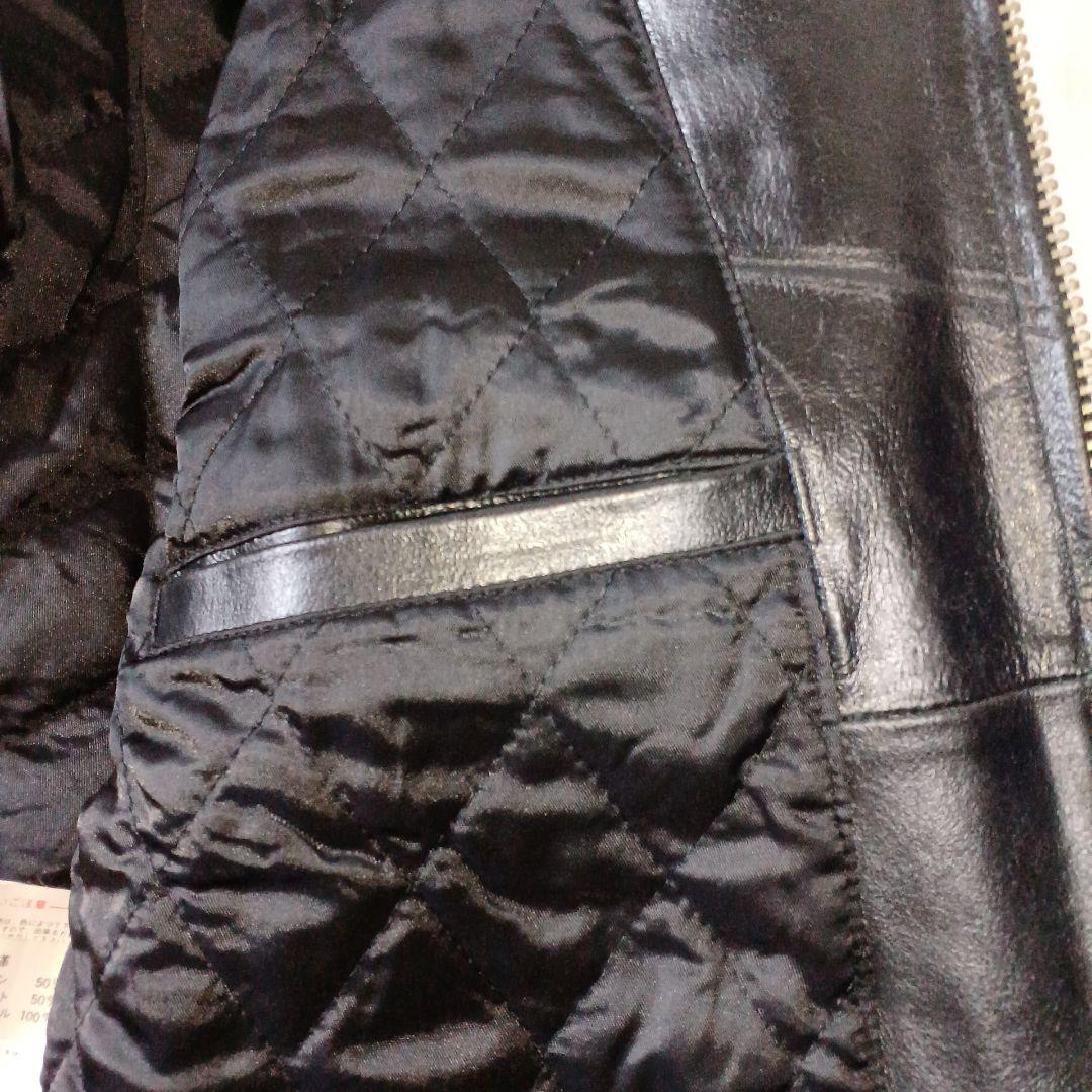 シングルライダースジャケット 襟飾　レザー革ジャン 黒　 Lサイズ