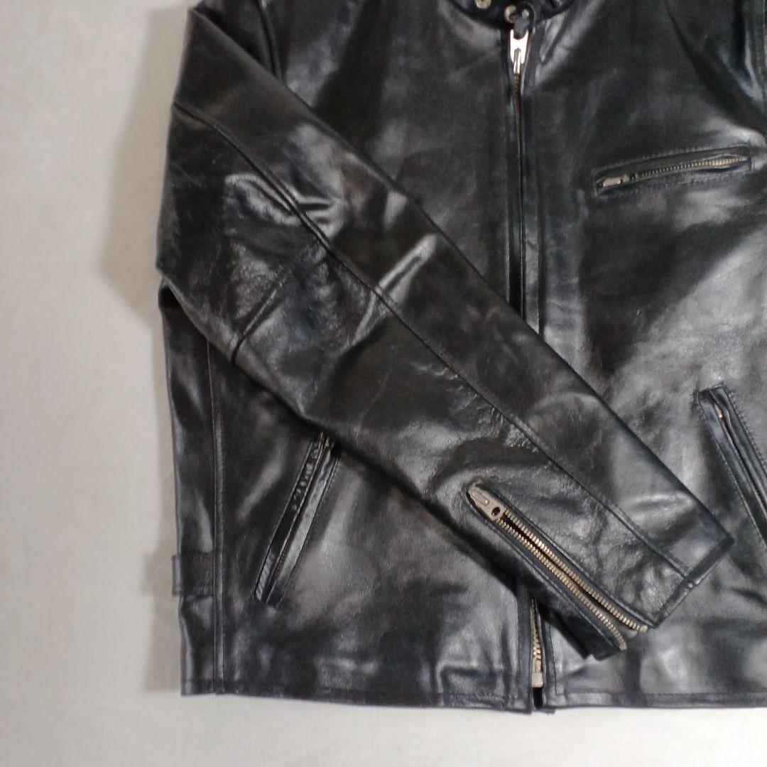 シングルライダースジャケット 襟飾　レザー革ジャン 黒　 Lサイズ