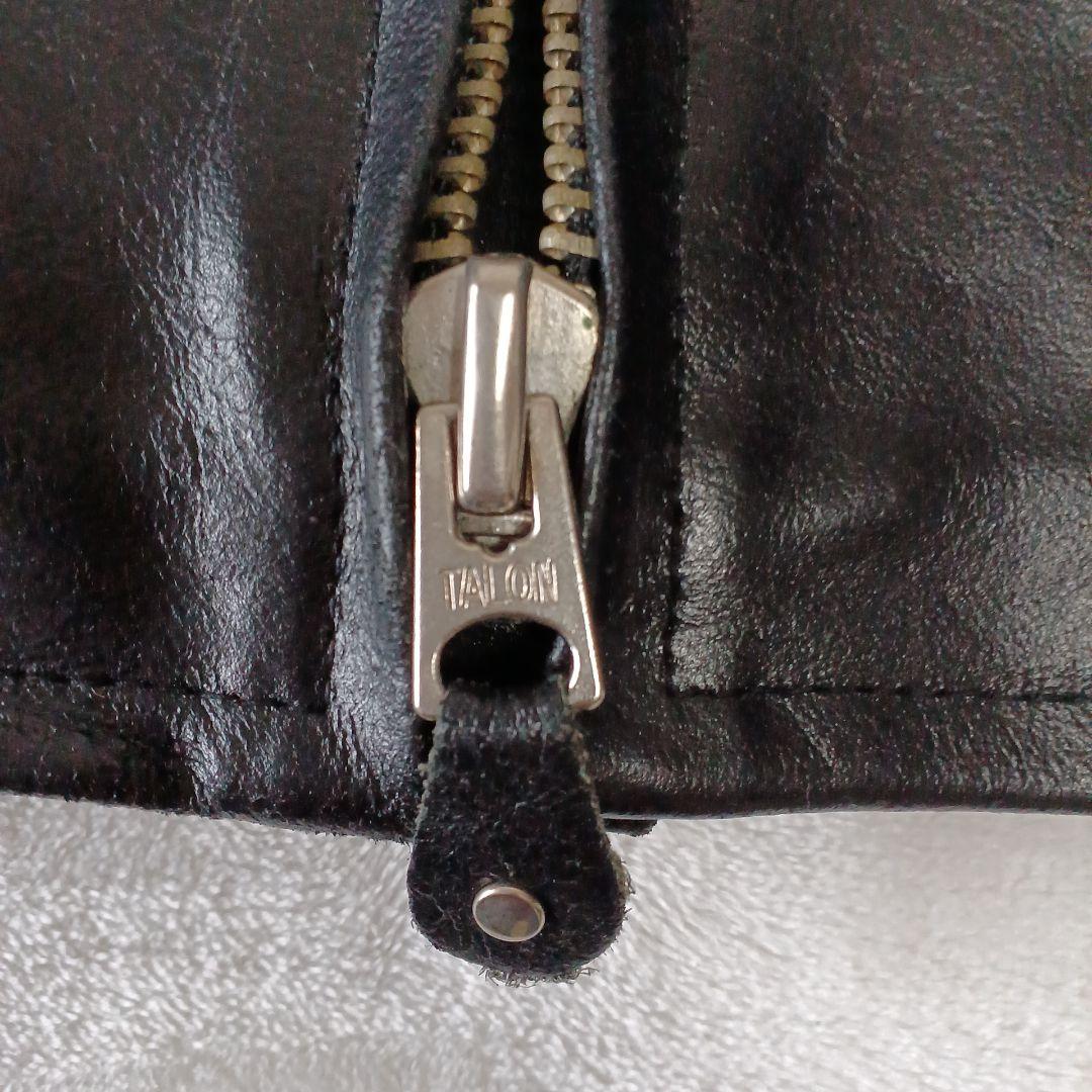 シングルライダースジャケット 襟飾　レザー革ジャン 黒　 Lサイズ